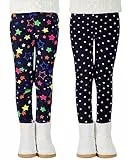 Adorel Mädchen Winter Leggings Gefüttert Warm Bunt Dicke Thermohosen 2er-Pack Bunte Punkte & Bunte Sterne 122-128 (Herstellergröße 130)
