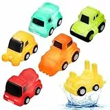 VBACALA Leuchtendes Badespielzeug Auto, 6er Set Baufahrzeuge für Badewanne mit LED Licht, Badewannenspielzeug ohne Löcher, Wasserspielzeug Kinder ab 3 Jahren für Pool & Strand