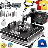 VEVOR Heißpresse 8 in 1 Heat Press für Textil Transferpresse Textilpresse mit Plattenpresse von 38 x 38 cm Textildruckpresse von 1000w Geeignet für Hüte, Mützen T-Shirts Tassen, Schwarz