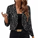 UHouse Bolero Damen Glitzer Cardigan Elegant Festliche Oberteile Party Jacke Pailletten Bolerojacke Leicht Schulterjacke Trachten Strickjacke Shrug Outfit Festival Bluse Frauen Schwarz S