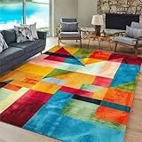 USHIRUG Farbenfroher Geometrischer Teppich, 160x230cm, Moderne Abstrakte Teppiche für Wohnzimmer, rutschfeste, Waschbare Innenbereich, Weich, Fusselfrei für Wohnzimmer, Schlafzimmer, Esszimmer