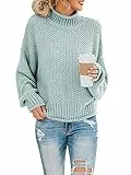 Saodimallsu Female Strickpullover Rollkragen Oversized Pullover Fledermaus Langarm Loser Grobstrick Sweater Grün Mittel