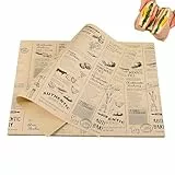 100 Blatt Backpapier, Brotverpackungspapier im Zeitungsstil, 28 x 38cm Wachspapier, Wasserdicht und sehr fettbeständig, geeignet für Butter, Käse, Sandwiches, Burger und Pommes frites