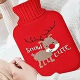 ASSUGO Weihnachtsgeschenke wärmflasche, 2l große wärmflasche mit bezug, geschenke für frauen hot water bottle, wärmflasche kuschelig für Erwachsene und Kinder (Weihnachts Hirsch)