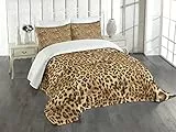 ABAKUHAUS Braun Tagesdecke Set, Leopard-Druck, Set mit Kissenbezügen Waschbar, für Doppelbetten 220 x 220 cm, Braun