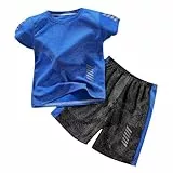 Tilozs Kinder Trainingsanzug Jungen Set 2-Teilig Jogginganzug Sommer Schnelltrockend Casual Klamotten, Blau, 122-128(Herstellergröße: 130)