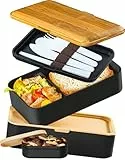 Umami Brotdose mit Fächern und 4 Bestecke, Alles-in-Einem Lunchbox Erwachsene für Männer/Frauen, Soßentöpfe, Auslaufsicher Bento Box Brotbox