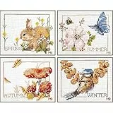 Lanarte Kreuzstich Stickpackungen Gezählter Kreuzstichbilder Set 4 JAHRESZEITEN 4ER SET Wanddekoration Handarbeit Set für Erwachsene 10,5 x 8,5 cm DIY Deko Bastelset Handwerker Kreative Geschenkset