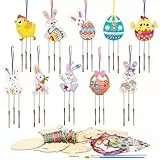 HONMOK 10pcs Ostern Windspiel Bastelset, Ostern Basteln Holz mit Osterhase Osterküken Osterier, Osterwindspiel mit Acrylfarbe, Osternbasteln zum Bemalen, Osterndeko Geschenk für Frühling Mädchen Junge
