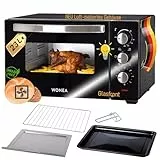 Minibackofen 23 Liter 1400 Watt, Minibackofen mit Umluft, Mini Backofen mit Luft-isoliertem Gehäuse, Krümelblech, mobiler Minibackofen mit Innenraum-Licht, Pizzaofen für Brötchen, Backofen für Camping