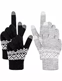 Kiiwah 2 Paar Winter Touchscreen Handschuhe Unisex, Gestrickte Warme Handschuhe, Flexible Strickhandschuhe für Damen Herren