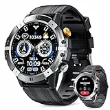 Smartwatch Herren 1ATM Wasserdicht mit Telefonfunktion Anrufe Schrittzähler Blutdruckmessung 1,52 Zoll rundes HD Display Outdoor Uhren Fitness Tracker Fitness Uhr Sportuhr für Android IOS(grau)