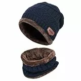 Kuyou Kinder Mütze Schal Jungen Mädchen Winter Hat Schlauchschal Set (Navy blau)