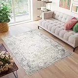 TAPISO Valley Teppich Kurzflor Vintage Creme Weiß Grau Dunkelgrau Rahmen Design Used Effekt Meliert Verwischt Wohnzimmer Schlafzimmer ÖKO-TEX 200 x 300 cm