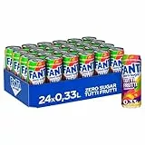 Fanta Tutti Frutti ohne zucker - mit fruchtigem Geschmack einer Mischung tropischer Früchte ohne Kalorien - temporäres, erfrischendes Softgetränk in Einweg Dosen (24 x 330 ml)
