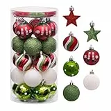 Victor's Workshop Weihnachtskugeln 35tlg. 4cm Plastik Christbaumkugeln Set, Weihnachtsbaumschmuck Dekoration Christbaumschmuck für Party, Haus Dekoration Elfen Thema Rot Grün Weiß(M)