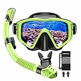 JEMULICE Schnorchelset Erwachsene, Schnorcheln Set mit Taucherbrille und Dry Schnorchel für Herren und Damen, Anti-Leck & Anti-Fog Tauchmaske aus Gehärtetem Glas für Tauchen, Schnorcheln und Schwimmen
