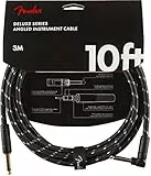 Fender Deluxe Series Gitarreninstrumentenkabel, hochwertiges Kabel für E-Gitarre, E-Bass, langlebig, störungsfrei, robust, 3m Länge, gerade Winkelstecker, schwarz-weißes Tweed-Design