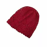 FSSTUD Crochet Beanie Mütze Häkelmütze Strickmütze Skullcap Gehäkelte Baggy Mütze Wintermütze für Damen Dunkelrot