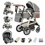 Gcarebb 3 in 1 Kinderwagen, Buggy Mit Auto Babyschale, Mit Höhenverstellbarer Kinderwagen Komplettset, KombiKinderwagen Mit Aluminiumrahmen für Neugeborene 0-4 Jahre
