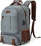 Tzowla Canvas Laptop Rucksack aus Segeltuch,Reise Backpack Tasche Herren und Damen,Arbeit Reiserucksack für 15,6 Zoll Notebook-Rechner,Büchertasche mit USB-Ladeanschluss,Hellgrau