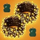Gcstnn Lichterkette Batterie Außen, 2 Stück Insgesamt 10M 100LED Warmweiß Weihnachten Lichterkette mit Timer IP65 Wasserdicht Lichterketten für Weihnachtsbaum Schlafzimmer Garten Innen Dekorationen