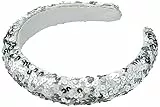 Maya Deluxe Damen Womens Embellished Headband for Ladies Adults Sequin Alice Band Bridal Hair Accessories Bridesmaid Evening Formal Stirnband, Silver, One Size
