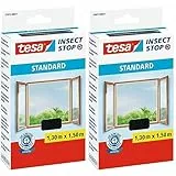 tesa Insect Stop Standard Fliegengitter für Fenster im 3er Pack - Insektenschutz zuschneidbar - Mückenschutz ohne Bohren - 3 x Fliegen Netz - 100 cm x 100 cm - Anthrazit