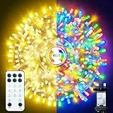 ARKOCHIC 30M Warmweiß und Bunt Lichterkette, 300 warmweiß LED Lichterkette Weihnachtsbaum innen,8 Modi Weihnachtsbeleuchtung für Garten Balkon, Transparentes Seil