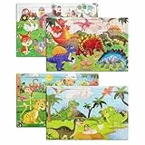 KINHARD Kinderpuzzle - Rahmenpuzzle ab 3 Jahre, Dinosaurier & Nutztier Puzzle mit 120 Teilen, Pädagogische Spiele, Geschenke für Kinder