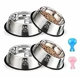 Katzennäpfe Katzenschüssel Set, 4 Stück rutschfeste Katzennapf aus Edelstahl, Fressnapf Katze Wasserschale, rutschfeste Wasser Fütterung Schüssel für Katze Kleine Hunde Tiere Mehrweg