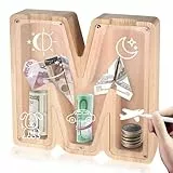 Spardose Kinder, Sparschwein KinderSpardose Buchstabe M, Holz Spardose für Kinder Jungen Mädchen Geschenke & Dekoration, Personalisierte Sparbüchse Money Box(M)