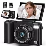 Digitalkamera 4K 64MP, 3 Zoll UHD Autofokus Kamera fotokamera, 1500mAh Akku,18X Digitalzoom Wiederaufladbare Tragbare Kompaktkameras mit für Anfänger Jugendliche