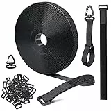 FINIBO 12.5m Klettband mit 50 Schnalle und 10 Haken, Frei Zuschneidbar Klett Kabelbinder Wiederverschließbar klettbänder, 2cm Breit Kabel Klettbinder Klettverschluss zum Kabel, Drähte, Schläuche