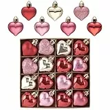 Valery Madelyn 16pcs Valentinstag Herz Kugeln Kunststoff,4cm Rot Rosa Gold Romantisch Herzchen Deko Set für Valentinstag deko,Hochzeitsdeko,Party
