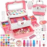 Flybay Kinderschminke Set Mädchen, Waschbar Schminke Kinder Schminkkoffer Mädchen Schmuck Spielzeug mit Halskette Haarspange, Weihnachten Geburtstags Geschenke für Kinder 3-12 Jahre
