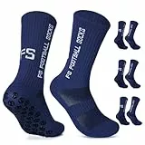 Gohanny Fußballsocken 3 Paar Rutschfeste Fußball Socken, Größen 39-46, Fussball Socken für Damen & Herren - Anti-Rutsch Grip Fußball Socken- Sportsocken Atmungsaktiv, Marineblau