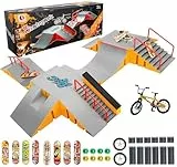 Tlater Mini Finger Skateboard Park Kits, 14-in-1 Finger Skateboard Ramp Set mit 14 Rampen, 8 Fingerboards, 1 Finger Bike, DIY Fingerspielzeug Lernspielzeug Geschenke für Kinder