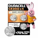 Duracell CR2032 Knopfzellen, CR 2032 Lithium Knopfzelle 3 V (4 Stück), ideal für z.B. Autoschlüssel, Waagen, Fitnesstracker, medizinische Geräte