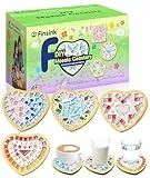 Mosaik Bastelset Kinder Finsink 4 Stück Herz Mosaik Untersetzer Bastelset DIY Holz Untersetzer Set Mosaiksteine zum Basteln Set Geburtstagsgeschenke für Kinder,Kleines Geschenk für Kinderveranstaltung