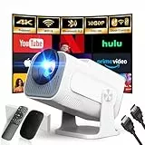 Mini Beamer, 4K FHD 1920x1080P 180°Dreh Tragbarer Projektor, Klein Videoprojektor Unterstützt 2.4/5G Dual WiFi und BT 5.0, mit Android und IOS Heimkino Smart Beamer Doppelsteuerung mit Maus, Weiß