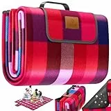 KESSER® Picknickdecke campingdecke XXL 200 x 200 cm - wärmeisoliert mit wasserdichter Unterseite mit Tragegriff Faltbare Stranddecke Picknickdecken für 4-6 Personen Waschbar Picknick Decke Rot