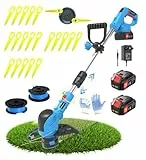 Wrneaoch 21 V kabelloser Rasentrimmer mit Akku, elektrischer Rasentrimmer, kabellos, mit Motor von 12.000 U/min und 850 W, Akku mit 2 Akkus mit 4,0 Ah, effizient und einfach