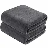 KinHwa Badetuch 2er Set Mikrofaser, Schnelltrocknendes Duschtuch Groß, Leicht & Platzsparend, Saugstark & Fusselfrei, Saunahandtuch für Fitness, Reisen & Zuhause (76x152 cm, Dunkelgrau)