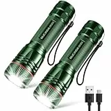BUCASA Taschenlampe LED Aufladbar, 2000 Lumen Extrem Hell LED Taschenlampe mit 3 Modi, 2 Stück Zoombare Taschenlampen Kinder, Wasserdicht Langer Laufzeit Flashlight für Camping Notfäll (Green-Grün)