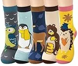 Chalier Cozy 5 Paar Damen Socken Hunde Tiere Socken Lustige Baumwolle Crew Socken Geschenk Einheitsgröße(Großer Pinguin)