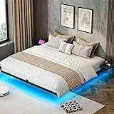 YITAHOME Bettgestell LED-Beleuchtung USB-Ladestation Schnittstelle Type-C schwebendes Design Metallrahmen Stoffbezug in ohne Matratze 180X200CM