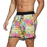 EDOTON Badehose für Herren Boardshorts Schnell Trocknende Strandshorts mit Verstellbarem und Taschen Badeshorts Einfarbig Bedruckte Schwimmhose (Schwarzer Druck,EU M)