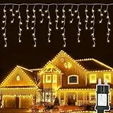 Artrastar Eisregen Lichterkette Außen 400 LED Eiszapfen Weihnachtsbeleuchtung Aussen Lichtervorhang mit 8 Modi Timer für Weihnachten, Hochzeit, Halloween, Warmweiß