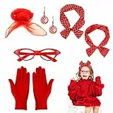 QEEQPF 6 1950er Jahre Damenbekleidung Accessoires, Chiffon Schal Stirnband Brille Handschuhe Ohrringe für Damen Vintage Party Wear (Rot)